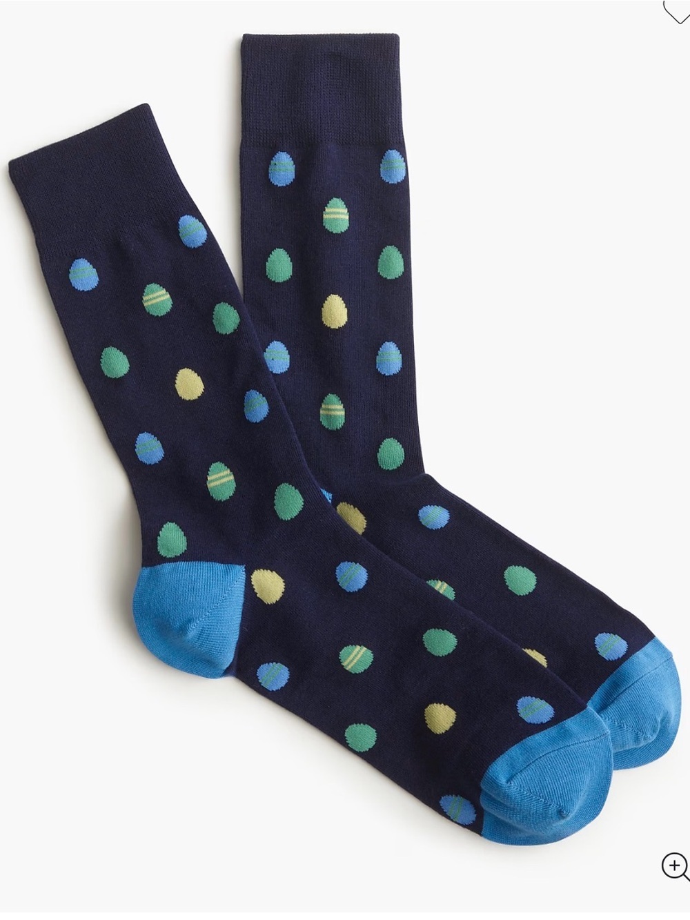 J. Crew Navy Dress Socks with Blue, Green & Yellow Dots eggs